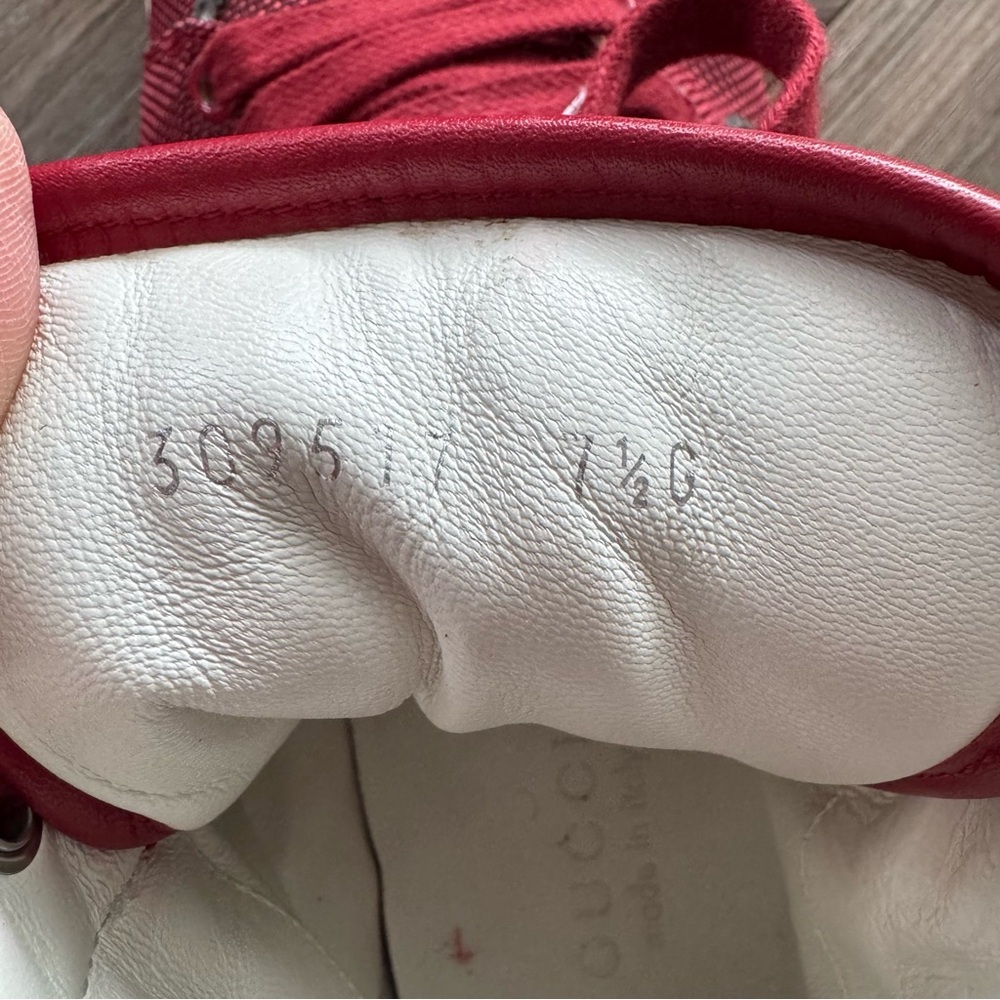 Gucci Men's 309517 Signature Red Burgundy High-Top Sneakers Size 7.5 - Picture 7 of 8